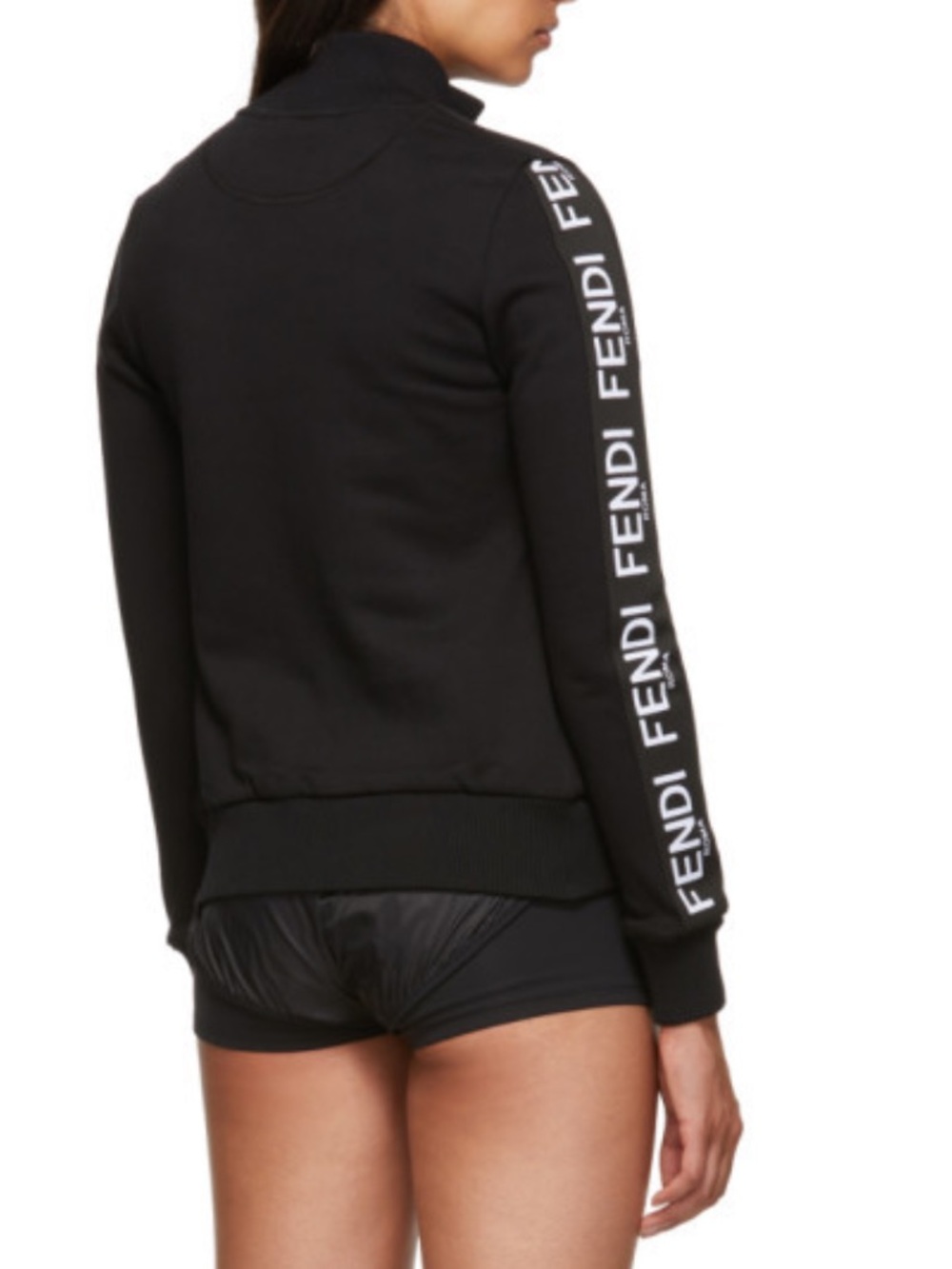 Fendi Women's Black Roma Logo Tape Full Zip Track Jacket Sweatshirt IT38 $1190